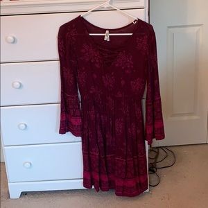 Dark Purple and Pink Floral Casual Dress